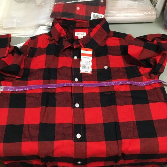 Boys Cat & Jack Long Sleeve Button Down Red & Black Plaid Shirt - XXLH (18) - Picture 5 of 8